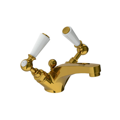 Lefroy Brooks Classic mono basin mixer with white levers & pop-up waste