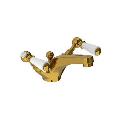 Lefroy Brooks Classic mono basin mixer with white levers & pop-up waste