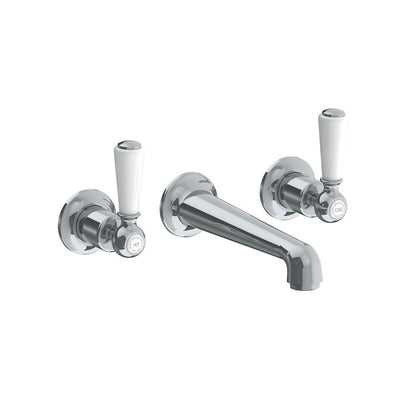 Lefroy Brooks Classic wall mounted basin mixer with white levers