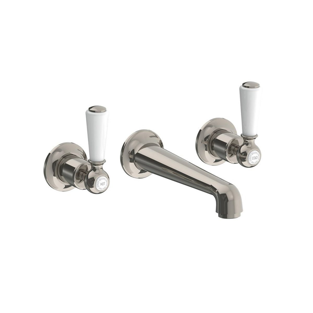 Lefroy Brooks Classic wall mounted basin mixer with white levers