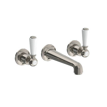 Lefroy Brooks Classic wall mounted basin mixer with white levers