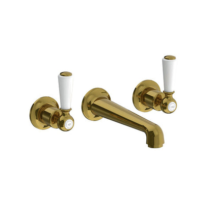 Lefroy Brooks Classic wall mounted basin mixer with white levers