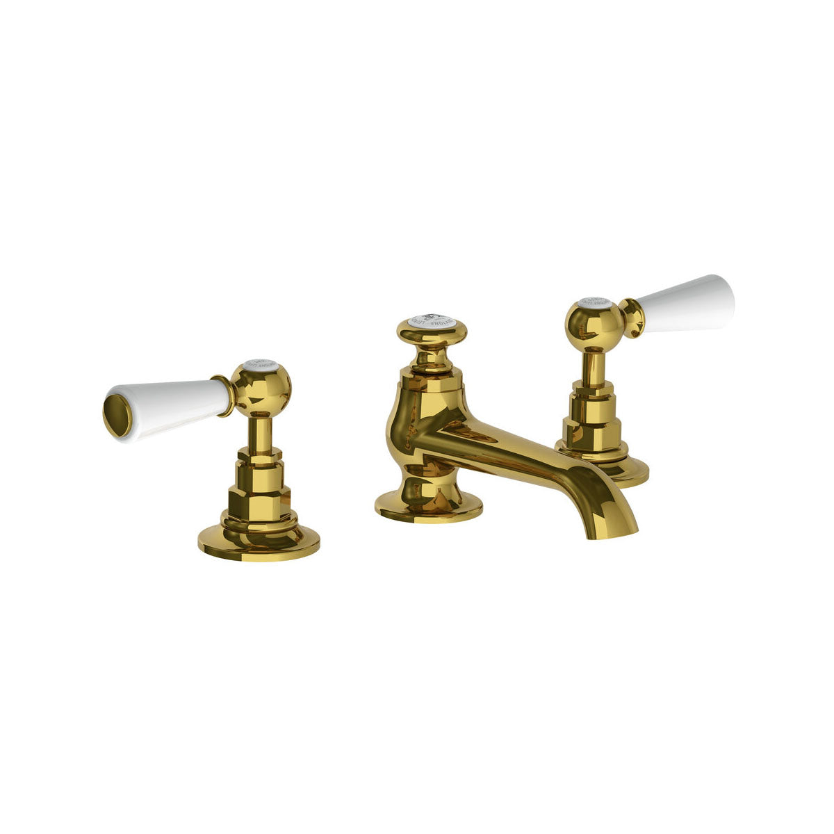 Lefroy Brooks Connaught basin mixer with white levers and pop-up waste