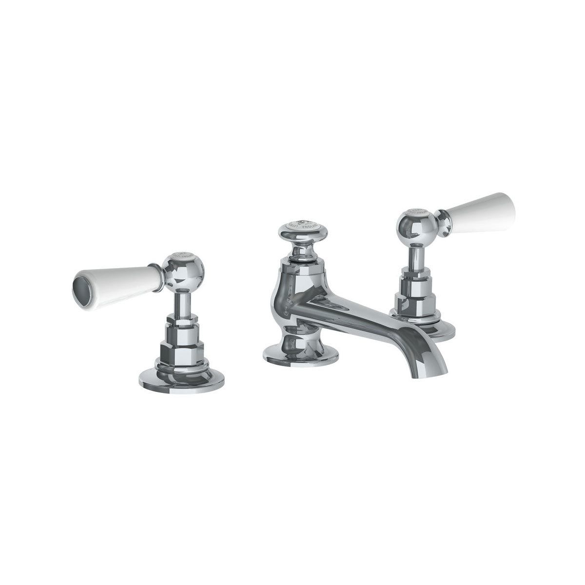 Lefroy Brooks Connaught basin mixer with white levers and pop-up waste