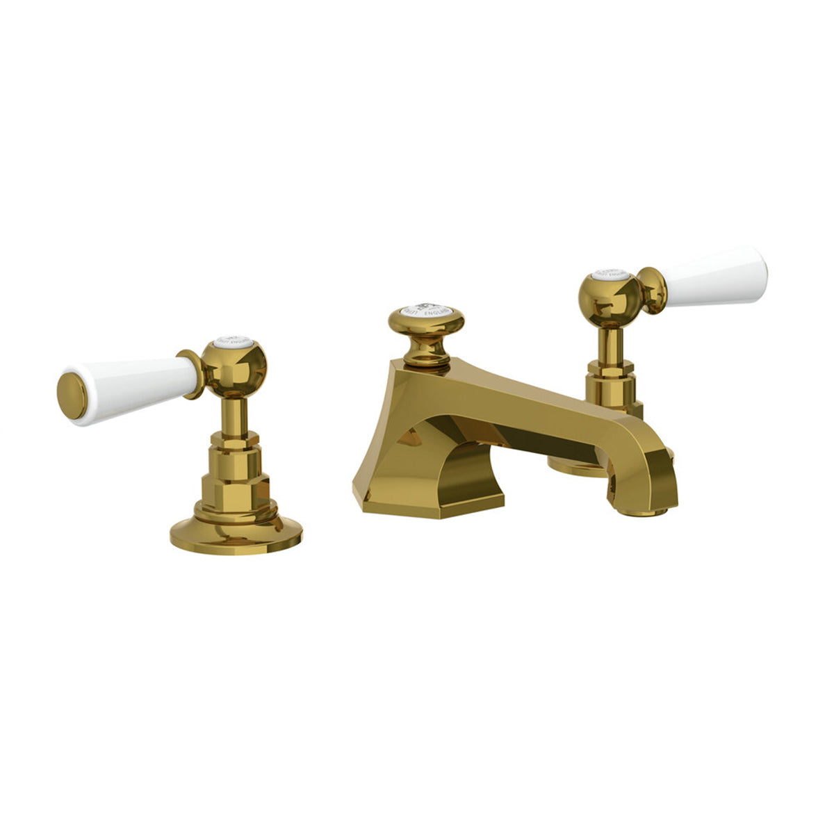 Lefroy Brooks Mackintosh basin mixer with Classic white levers and pop-up waste