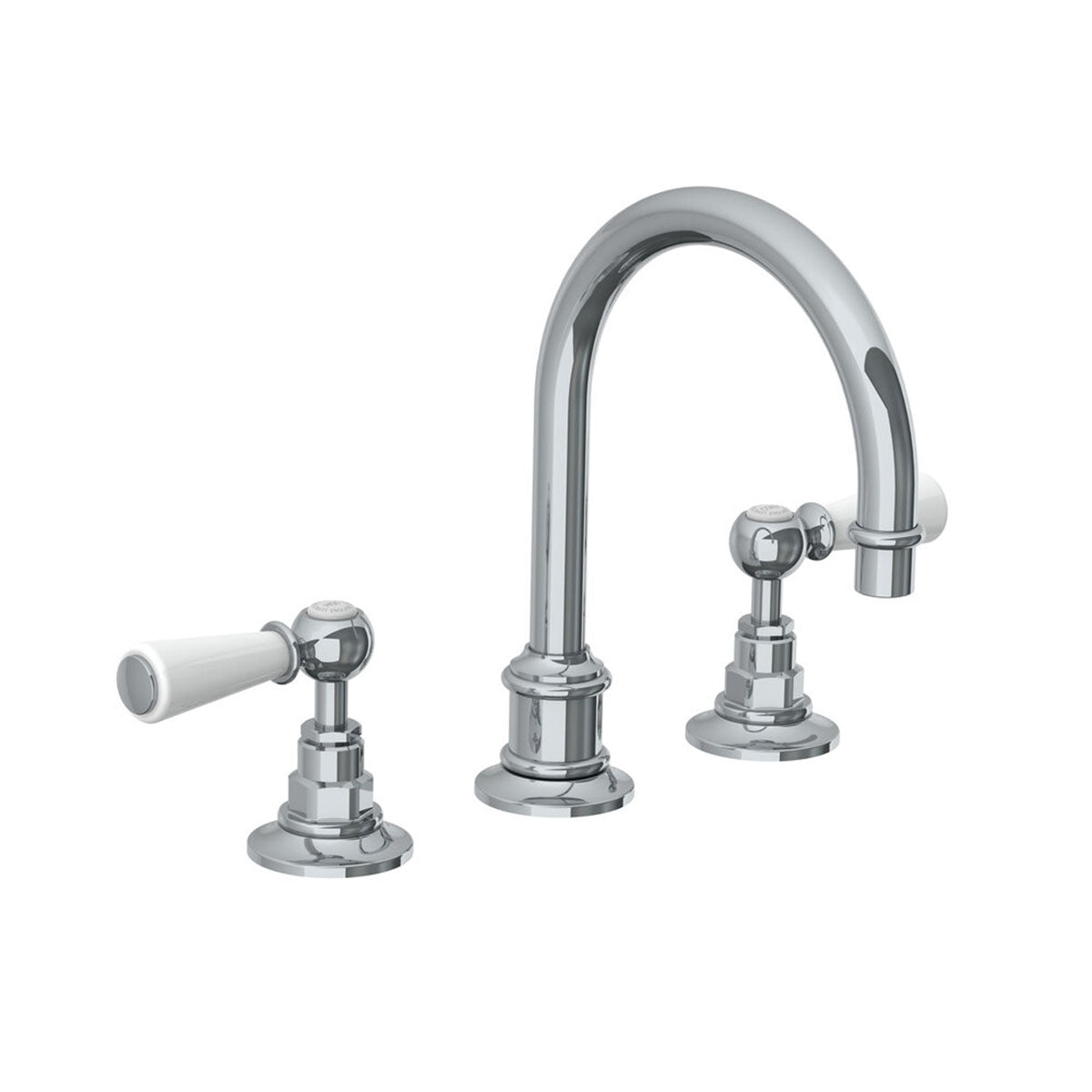 Lefroy Brooks Classic tubular basin mixer with white levers and click-up waste