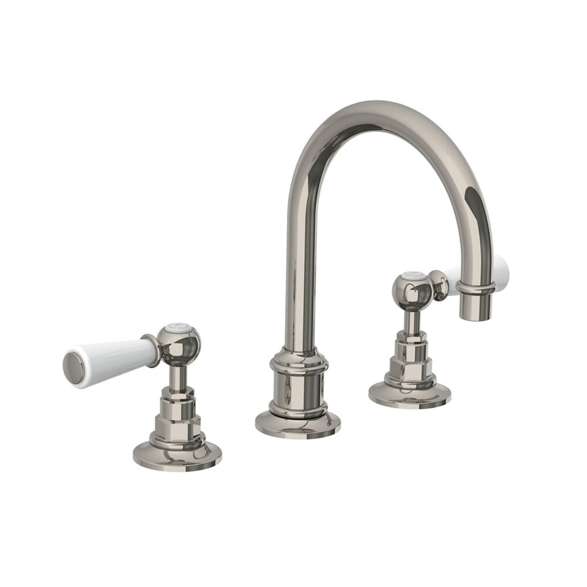 Lefroy Brooks Classic tubular basin mixer with white levers and click-up waste