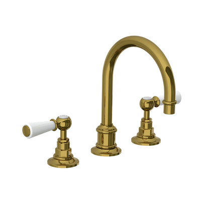 Lefroy Brooks Classic tubular basin mixer with white levers and click-up waste