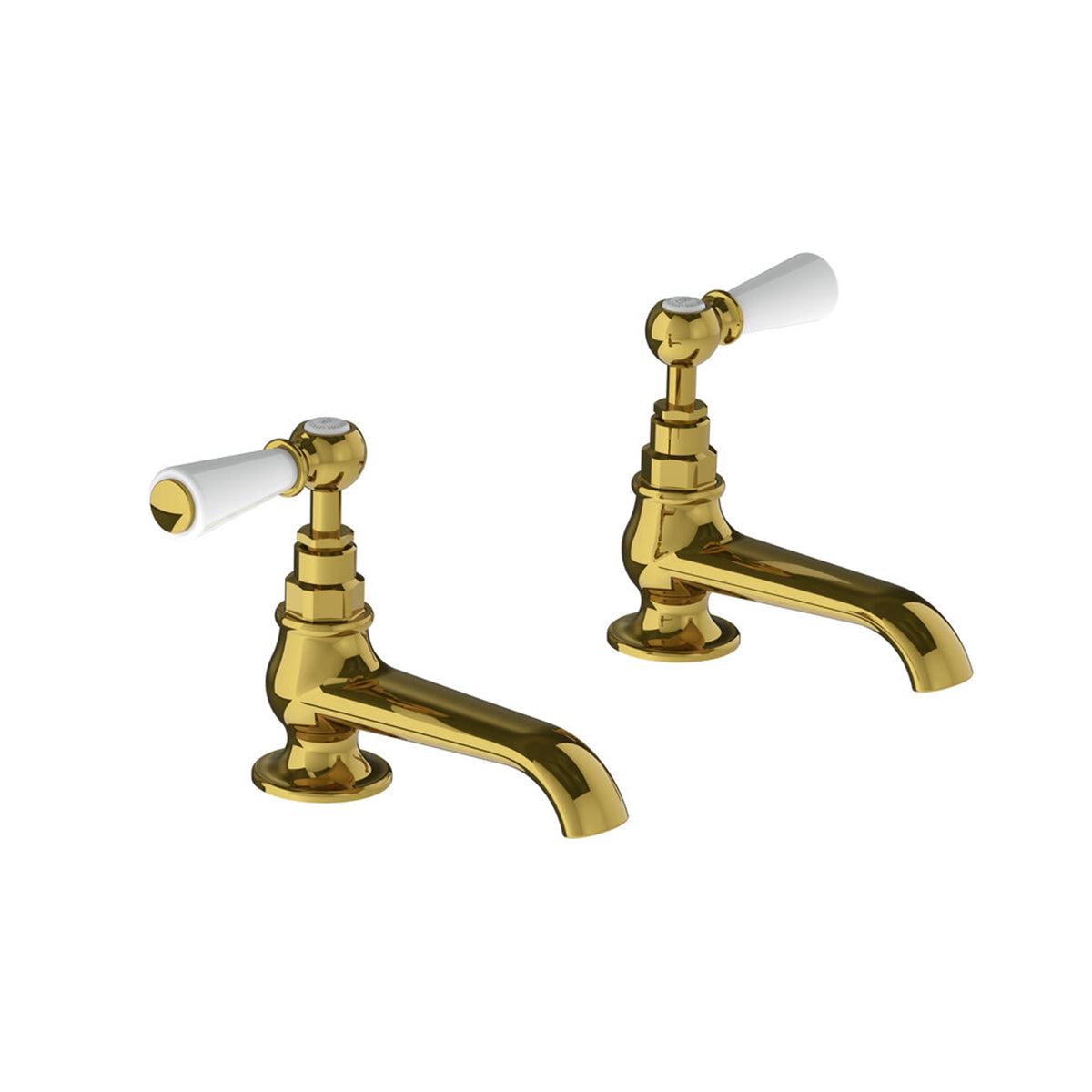 Lefroy Brooks Classic long nose basin pillar taps with white levers
