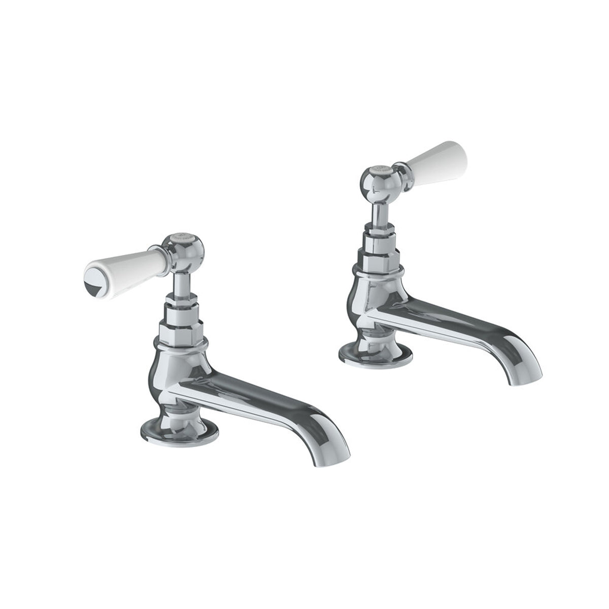 Lefroy Brooks Classic long nose basin pillar taps with white levers