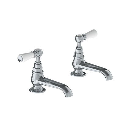 Lefroy Brooks Classic long nose basin pillar taps with white levers