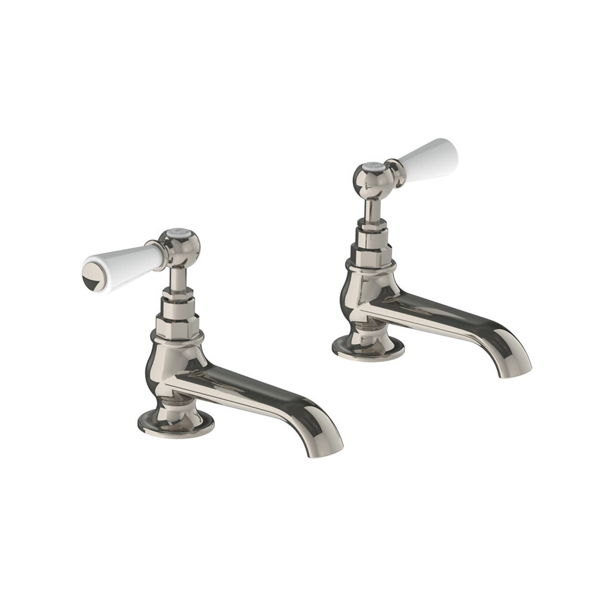 Lefroy Brooks Classic long nose basin pillar taps with white levers