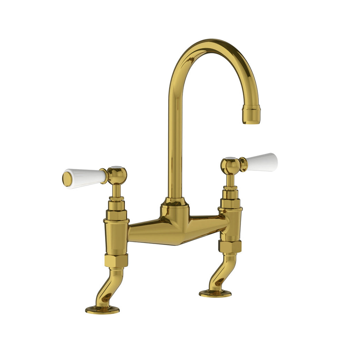 Lefroy Brooks Classic basin bridge mixer with white levers