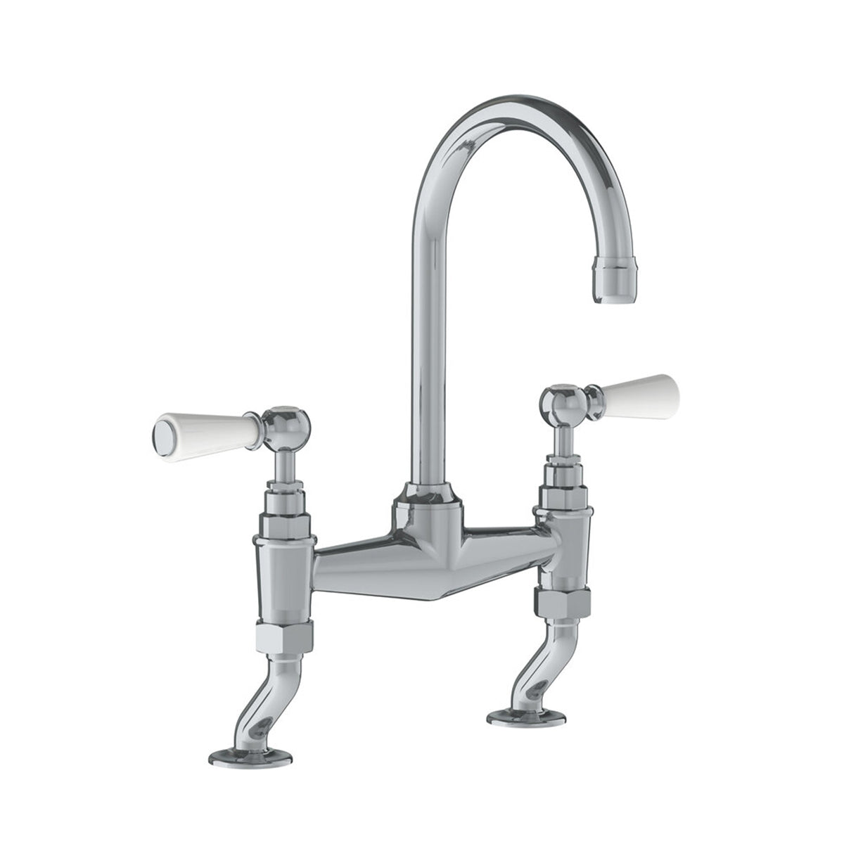 Lefroy Brooks Classic basin bridge mixer with white levers