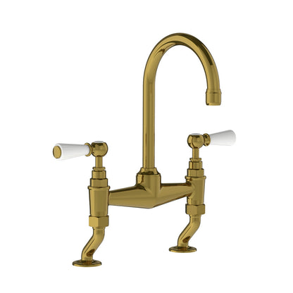Lefroy Brooks Classic basin bridge mixer with white levers