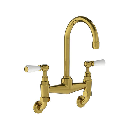 Lefroy Brooks Classic wall mounted basin bridge mixer with white levers