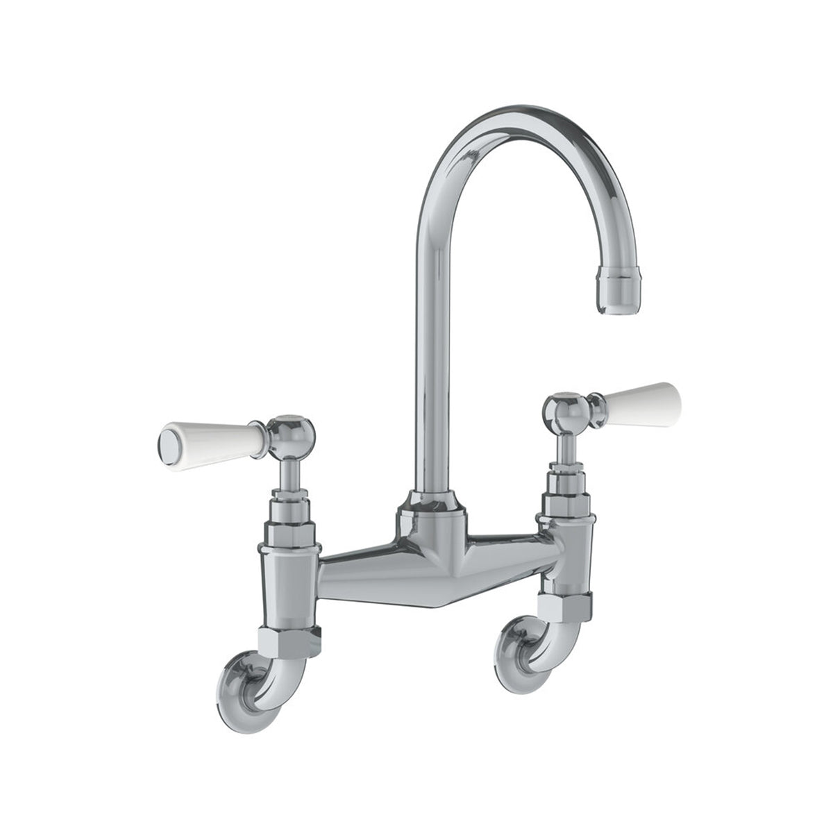 Lefroy Brooks Classic wall mounted basin bridge mixer with white levers