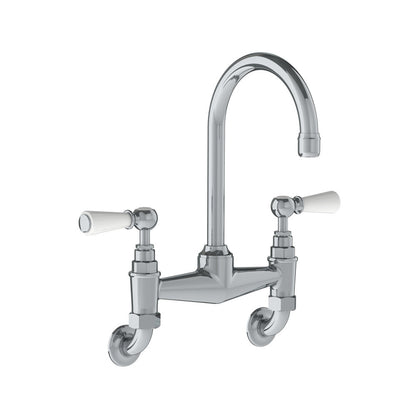 Lefroy Brooks Classic wall mounted basin bridge mixer with white levers