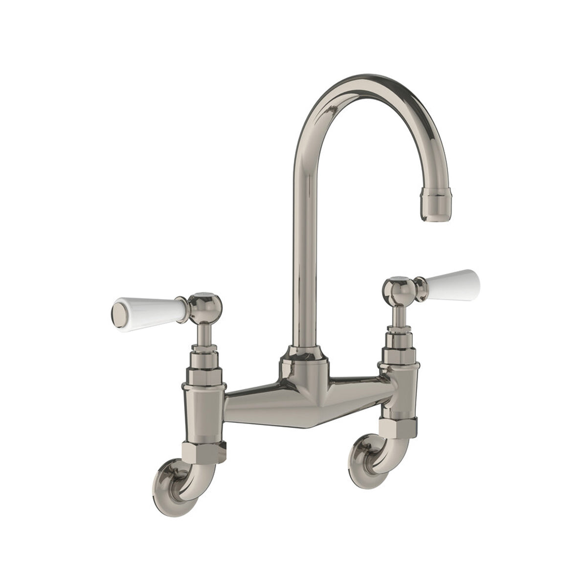 Lefroy Brooks Classic wall mounted basin bridge mixer with white levers