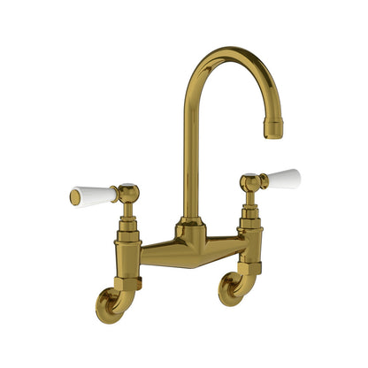 Lefroy Brooks Classic wall mounted basin bridge mixer with white levers