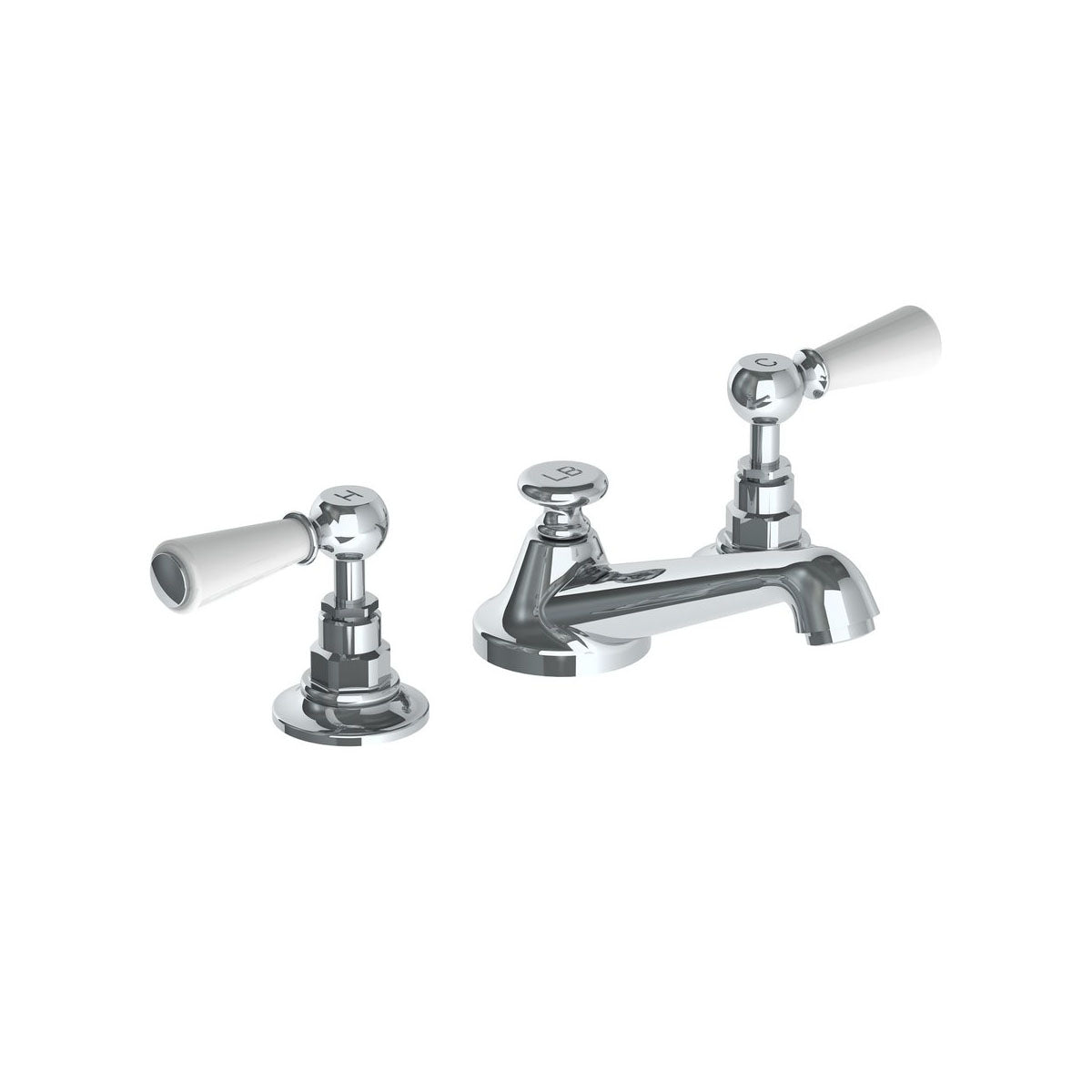 Lefroy Brooks Classic basin mixer with white levers, metal indices and pop-up waste