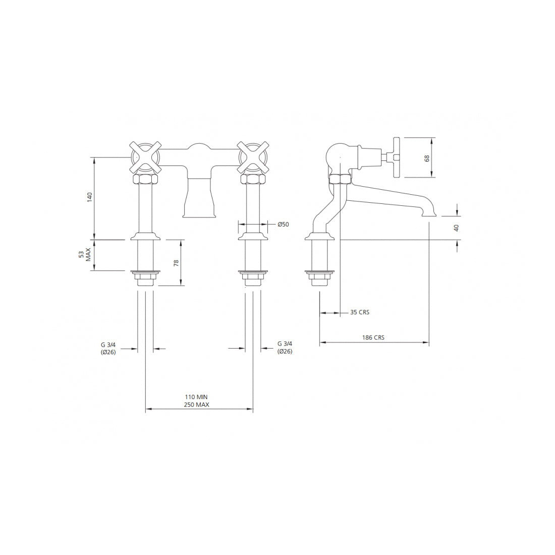 Lefroy Brooks Mackintosh Deck Mounted Bath Filler MH1107