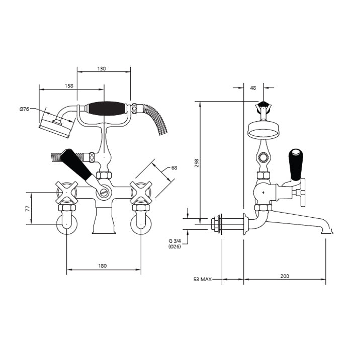 Lefroy Brooks Mackintosh Wall Mounted Bath Shower Mixer MH1166