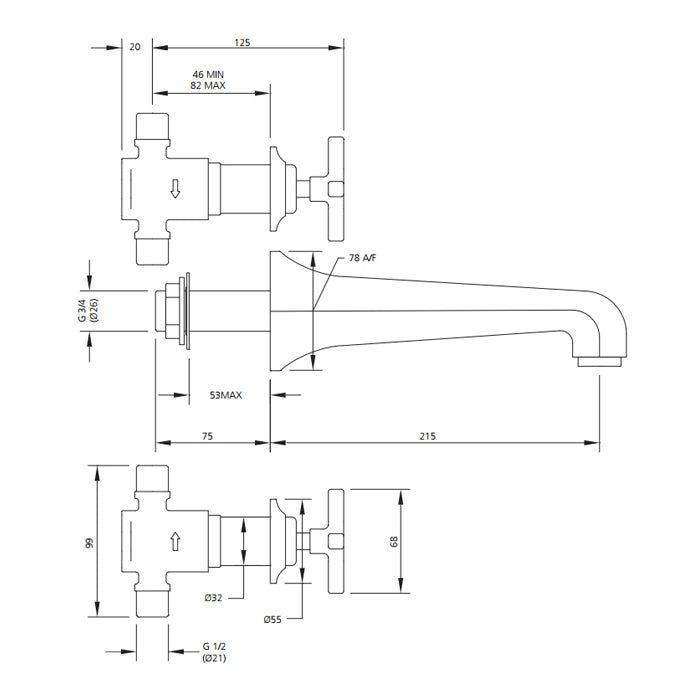 Lefroy Brooks Mackintosh Three Hole Wall Bath Filler MH1270