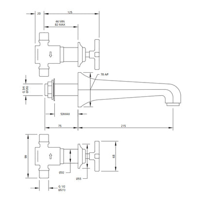 Lefroy Brooks Mackintosh Three Hole Wall Bath Filler MH1270