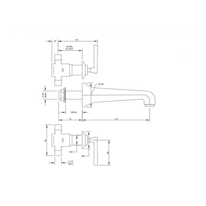 Lefroy Brooks Mackintosh Lever Wall Mounted Three Hole Bath Mixer ML1270