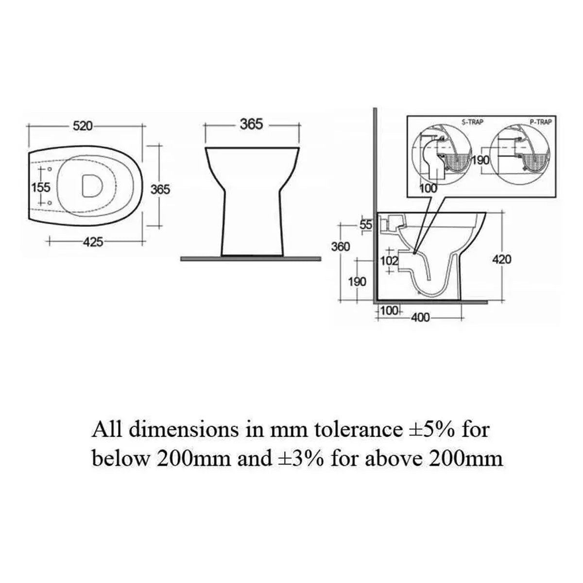 RAK MORWC1346AWHA Morning Rimless Back-To-Wall Floor Mounted White Toilet With Soft Close Seat
