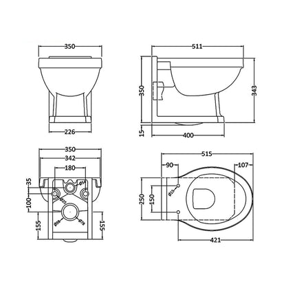 Hudson Reed NCS840 Carlton 350 x 515mm Round Wall Hung WC Pan