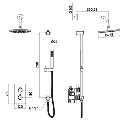 Luxe81 Core Round Handle, Head and Handset Riser Built-in Shower Kit