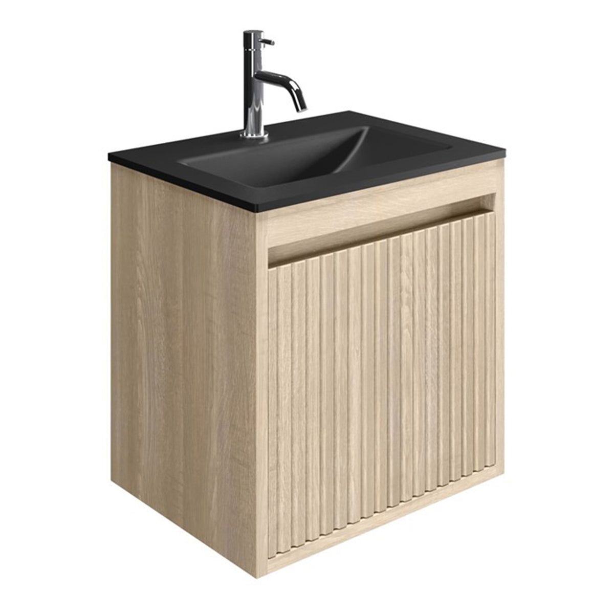 Crosswater Flute 470 Wall Hung Drawer Unit with Midnight Black Glass Basin