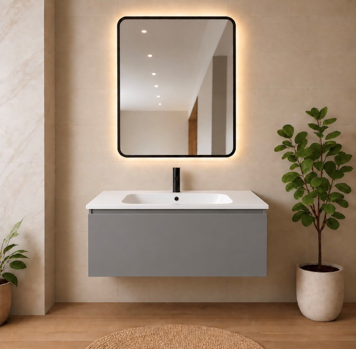 LUXE81 Nile Matt Grey Cabinet With Matt Stone Basin or Ceramic