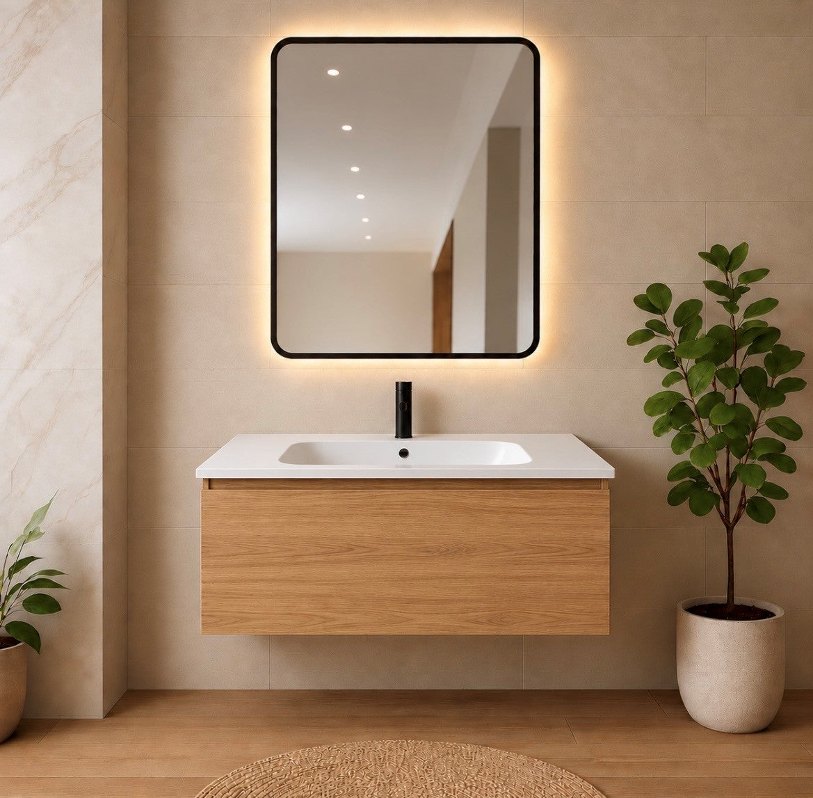 LUXE81 Nile Oak Cabinet With Matt Stone Basin or Ceramic