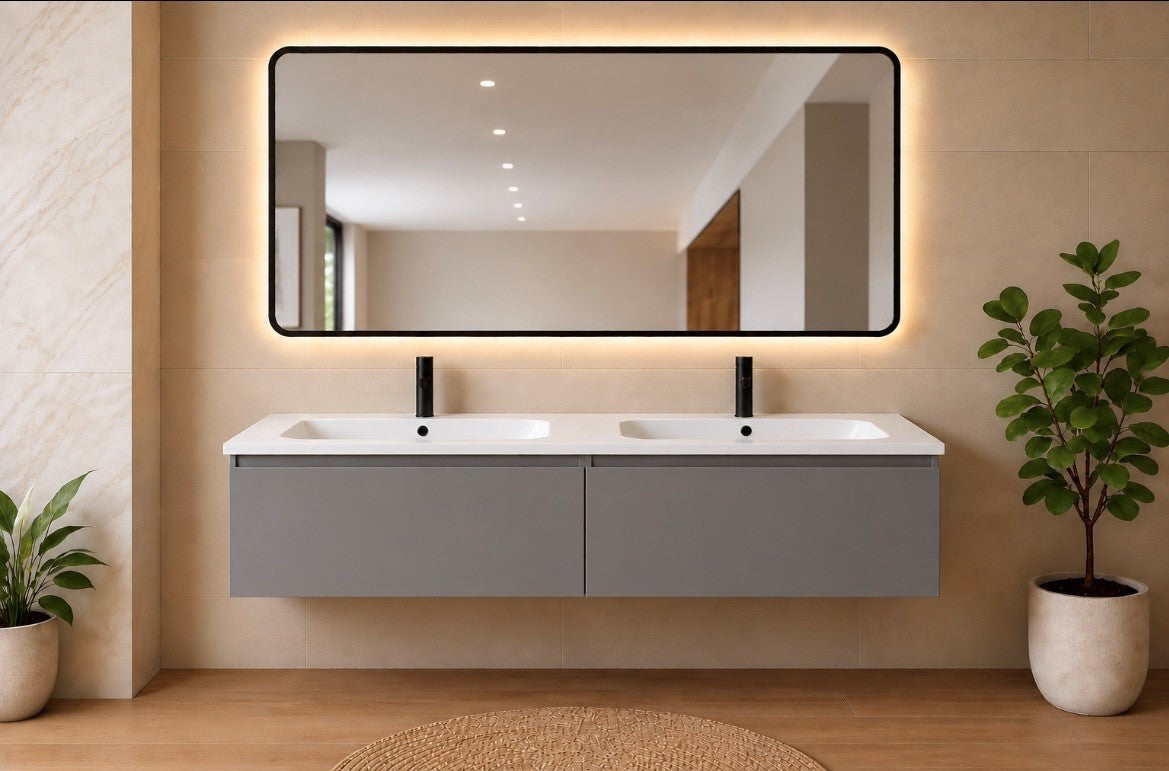 LUXE81 Nile Matt Grey Cabinet With Matt Stone Basin or Ceramic