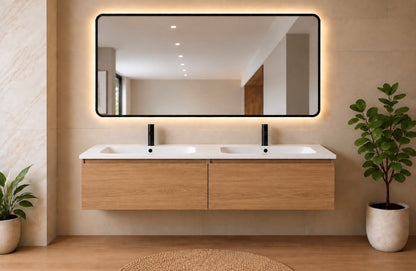 LUXE81 Nile Oak Cabinet With Matt Stone Basin or Ceramic