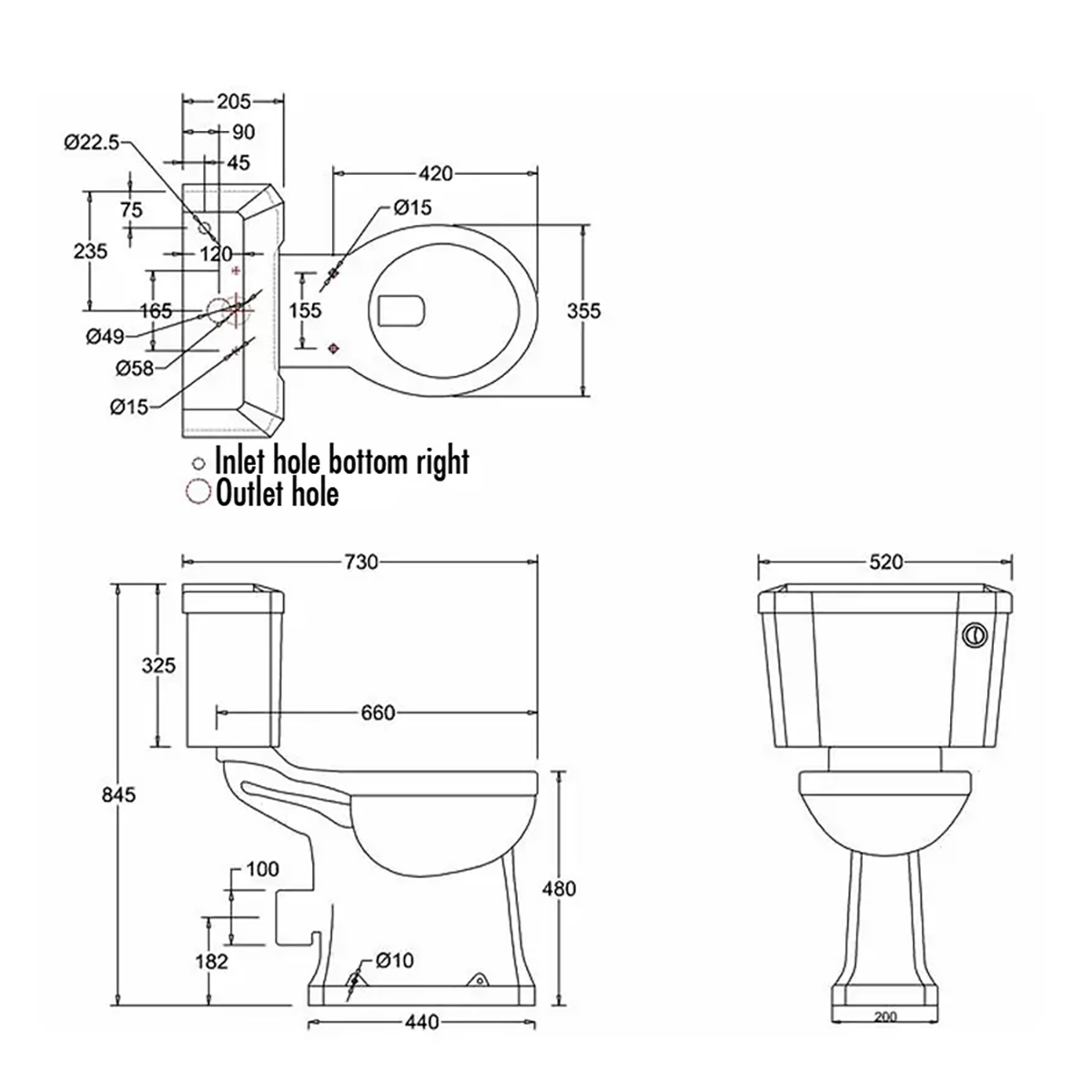 Burlington Regal P12 White Close Coupled WC With Front Button Cistern