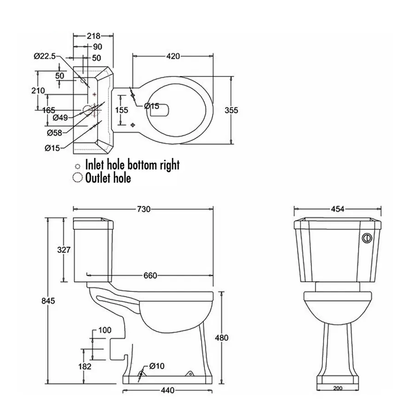 Burlington P12 Regal Slimline Close Coupled WC 454mm x 730mm x 845mm