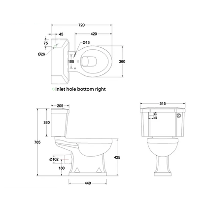 Burlington White Rimless P20 Close Coupled WC Pan And 51cm Front Push Button Cistern