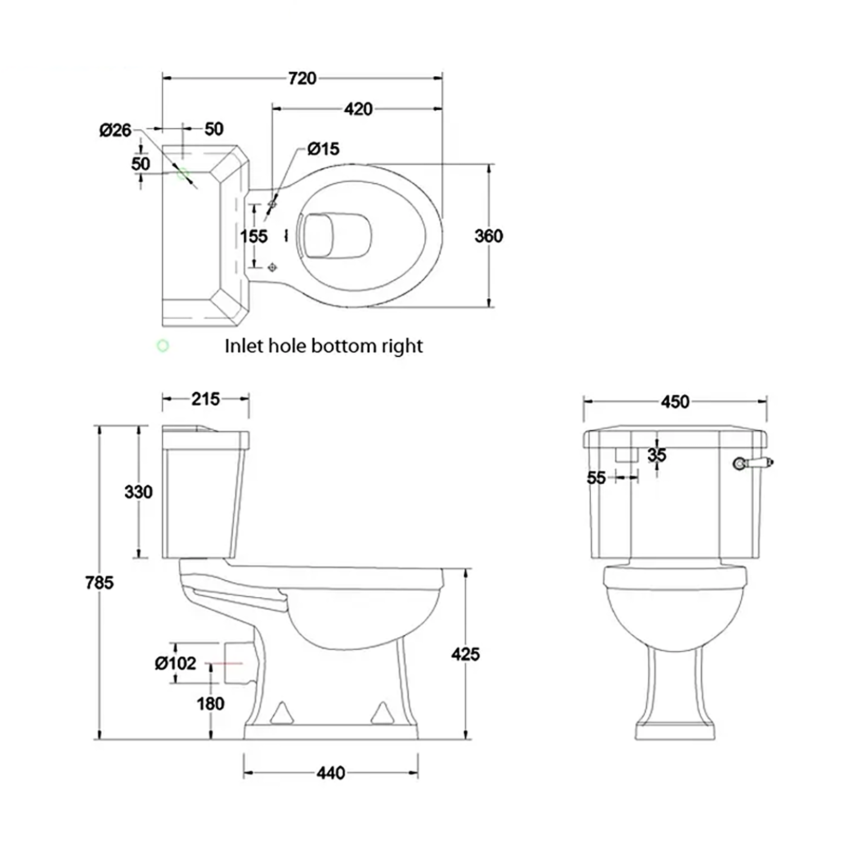 Burlington P20 White Slimline Closed Coupled WC Pan With Ceramic Lever Cistern