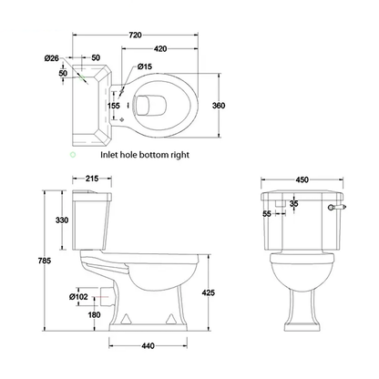 Burlington P20 White Slimline Closed Coupled WC Pan With Ceramic Lever Cistern