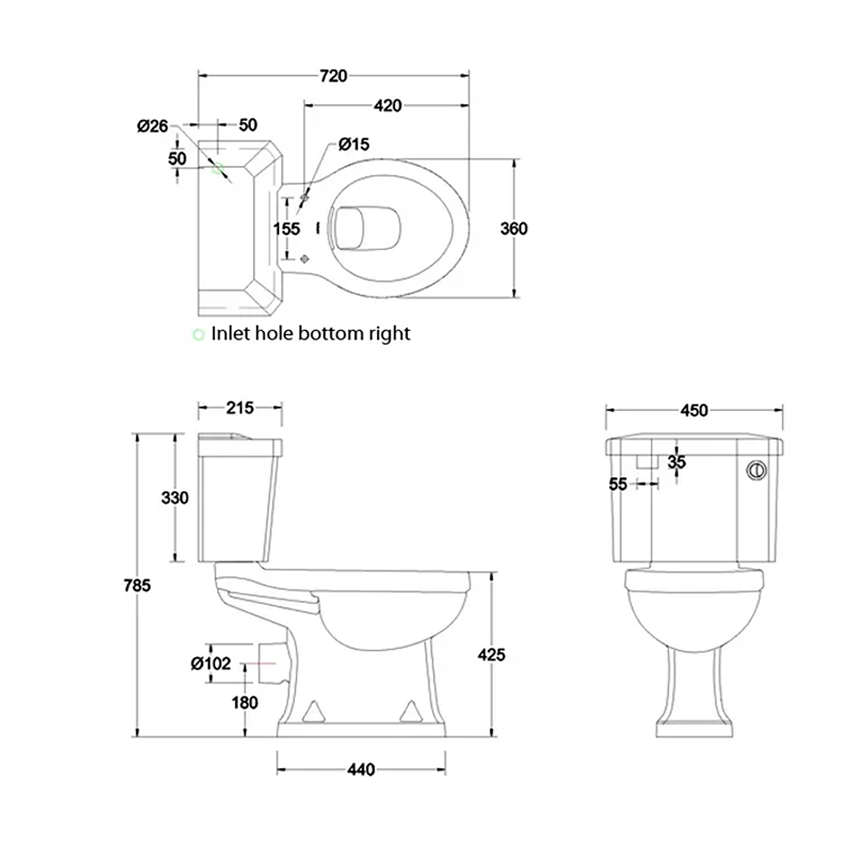 Burlington White Slimline P20 Closed Coupled WC Pan With Cistern