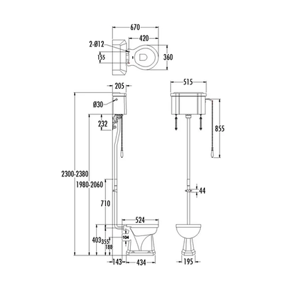 Burlington P2 JET Jet Standard High Level WC Pan With Seat And Cistern