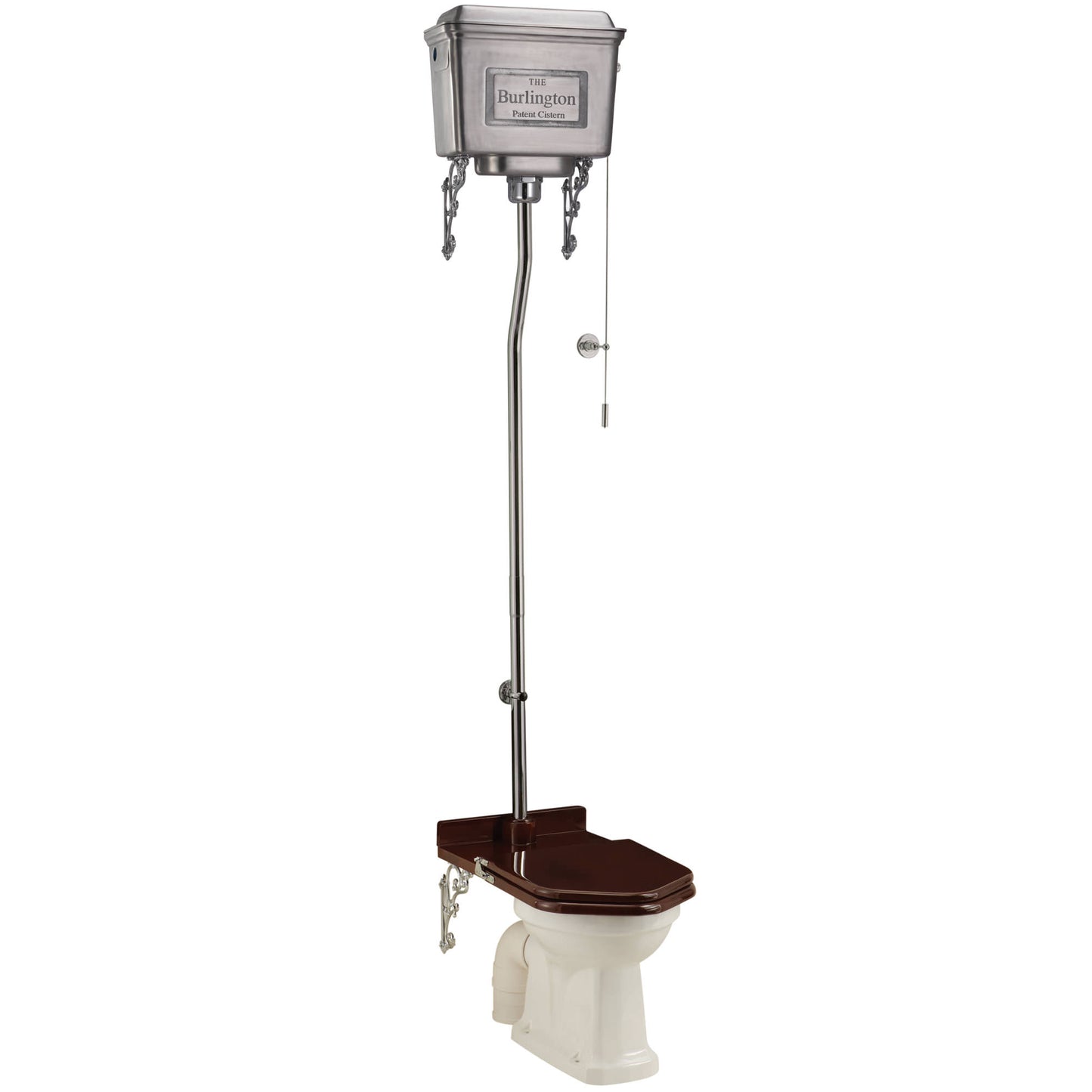 Burlington P2-T58ALU-T30CHR White High Level WC with Aluminium Cistern - 429 x 670 x 2320mm