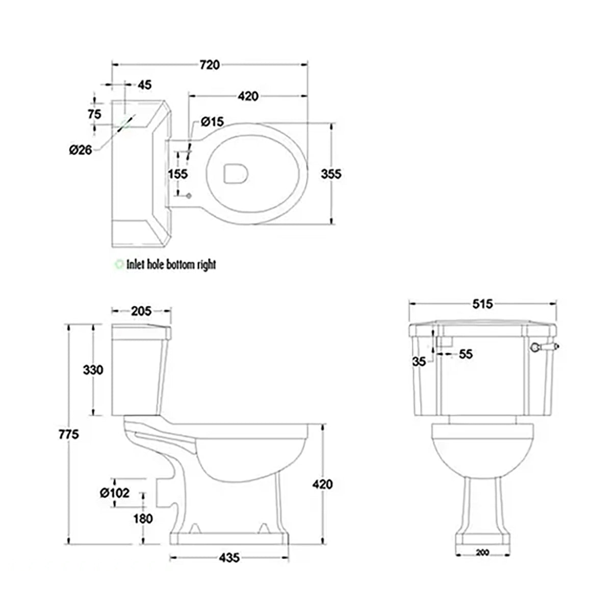 Burlington Bespoke P5 BLUE Standard Close Coupled WC Pan With Lever Cistern