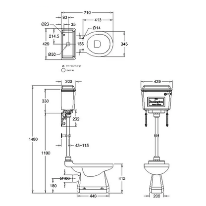 Burlington P5 Standard White WC Pan With Aluminium Cistern And Flush Pipe Kit