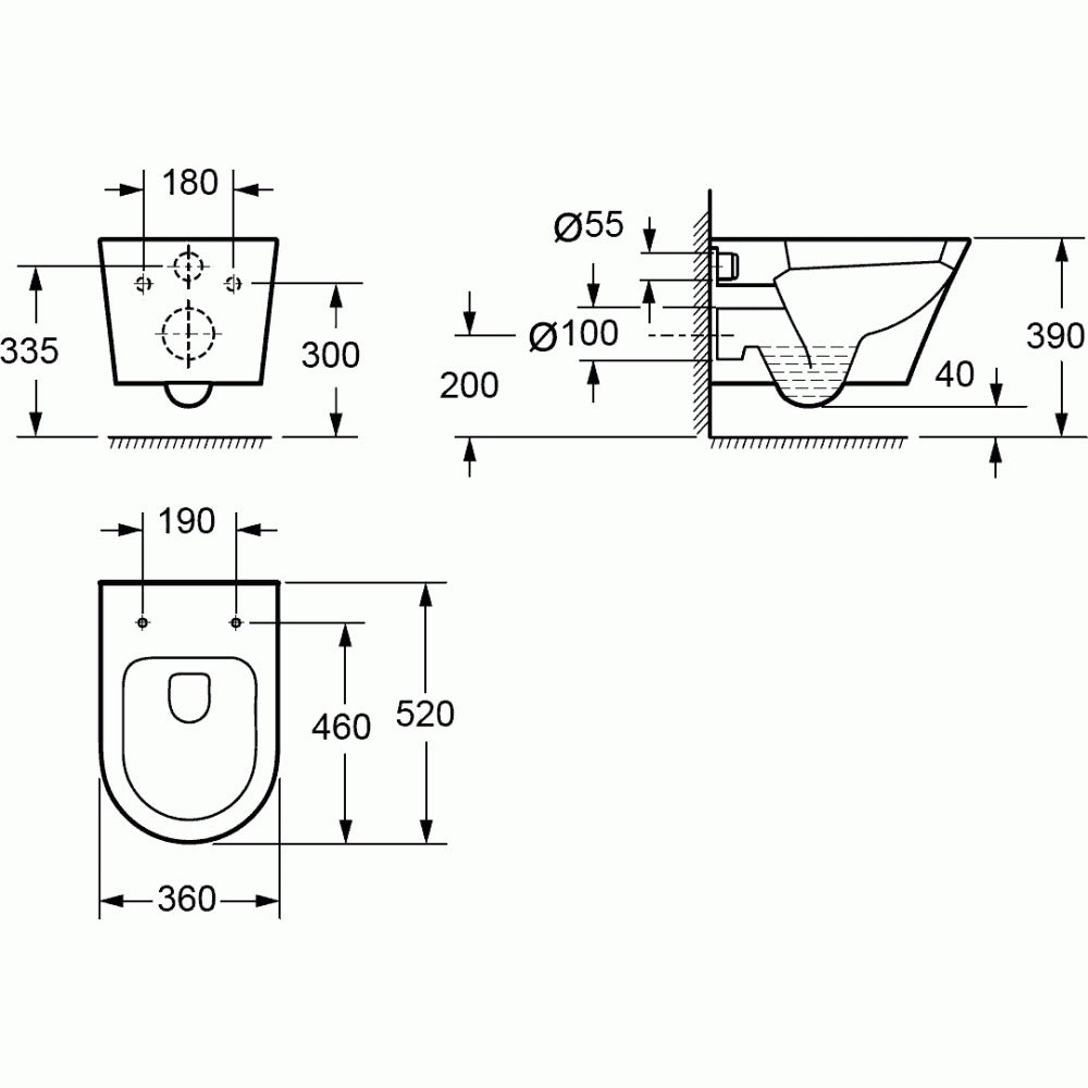 Luxe Cone Compact Wall Hung WC with Soft Close Seat [360 x 520x 390 mm]