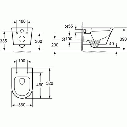 Luxe Cone Compact Wall Hung WC with Soft Close Seat [360 x 520x 390 mm]